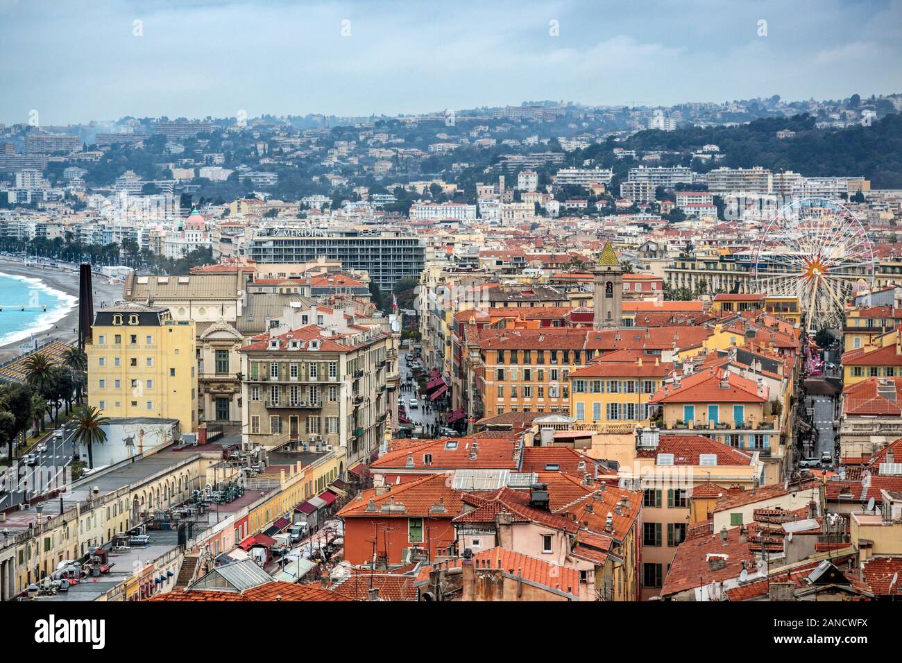 View of Nice from Castle Hill, Historic Park, Nice, French Riviera, Cote d'Azur, France. Stock Photo