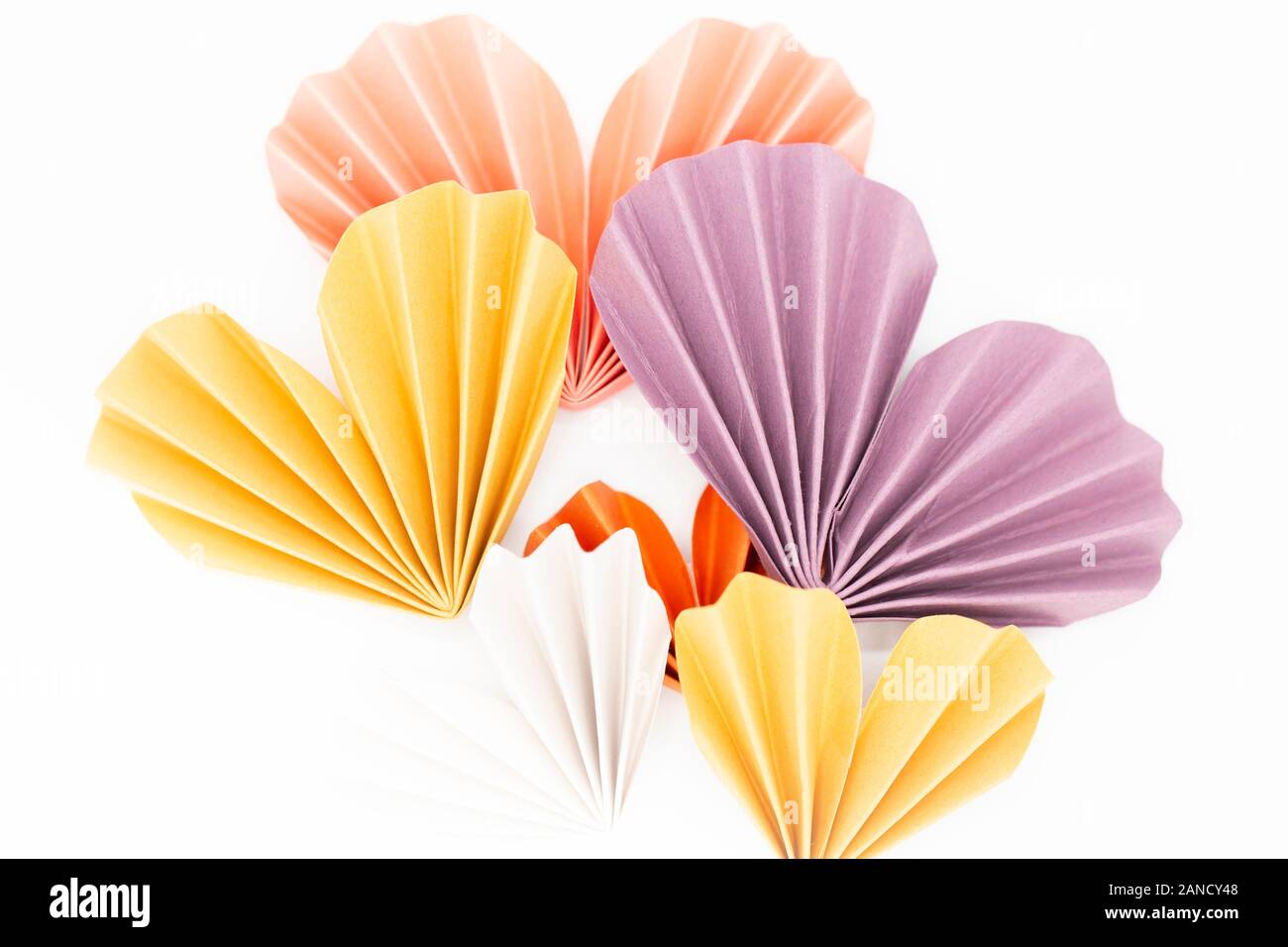 Pastel colored paper origami hearts arrangement on white background Stock Photo Alamy