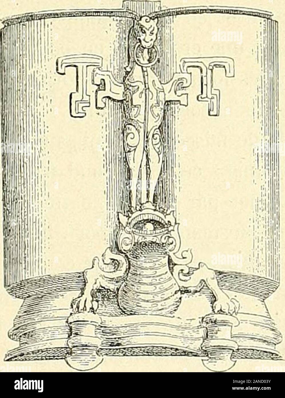 Gazette des beaux-arts . ls dune ornementation symbolique, et lor en a accentué les reliefs;les deux vases n 120 sont lune des plus curieuses reproductions parla fonte de ce genre de repoussé, rehaussé de dorures. Enfin, malgré la nouvelle conquête de 1616 et la révolution profondequi la suivit, nul arrêt ne se produisit dans les œuvres de lintelligence.Lempereur Kien-long imprima son nom sur une foule de produitsremarquables, tels que le délicieux vase n 128. Il sembla vouloir jjrouverà la postérité que la race tartare nétait pas indigne de gouverner lan-tique royaume du Milieu et que la dyna Stock Photo