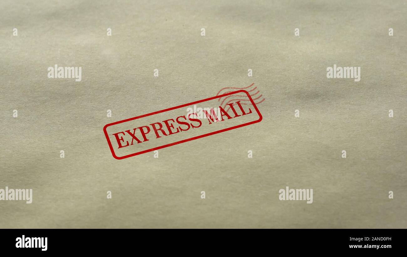 Express Mail seal stamped on blank paper background, fast delivery ...