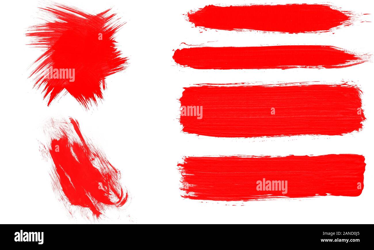 Set of red watercolor brushes isolated on white background Stock Photo ...