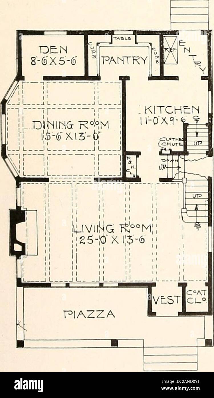 The plan book of American dwellings : being a compilation of original home designs, showing actual photographic exteriors and floor plans of moderately priced bungalows, cottages, residences . Just a Cottage Home—No. 950There is a beautiful living room across the entire front with spacious dining room inrear of same, a small den or sewing room in rear opening into the dining room. A com-bination stairway with grade door underneath. Three good chambers in second storyand abundance of closet space, large bath room, linen closet and a sleeping porch con-necting with the rear chamber, full basemen Stock Photo