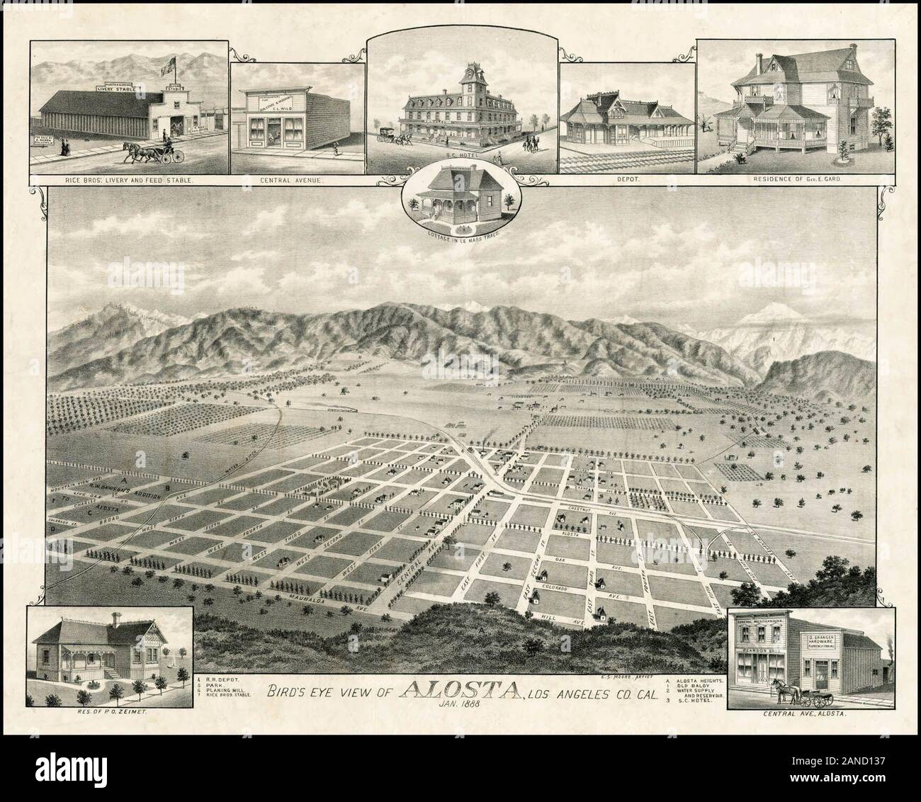 Early AlostaGlendora Map 1888 Stock Photo Alamy