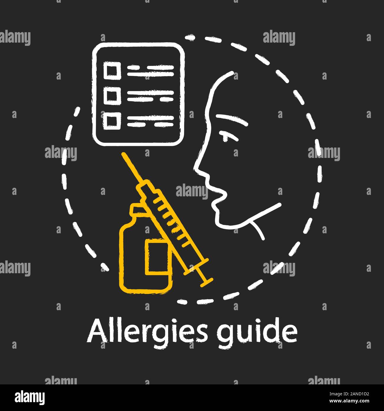 Allergies guide chalk concept icon. Allergic disease information. Vaccination, immunization idea