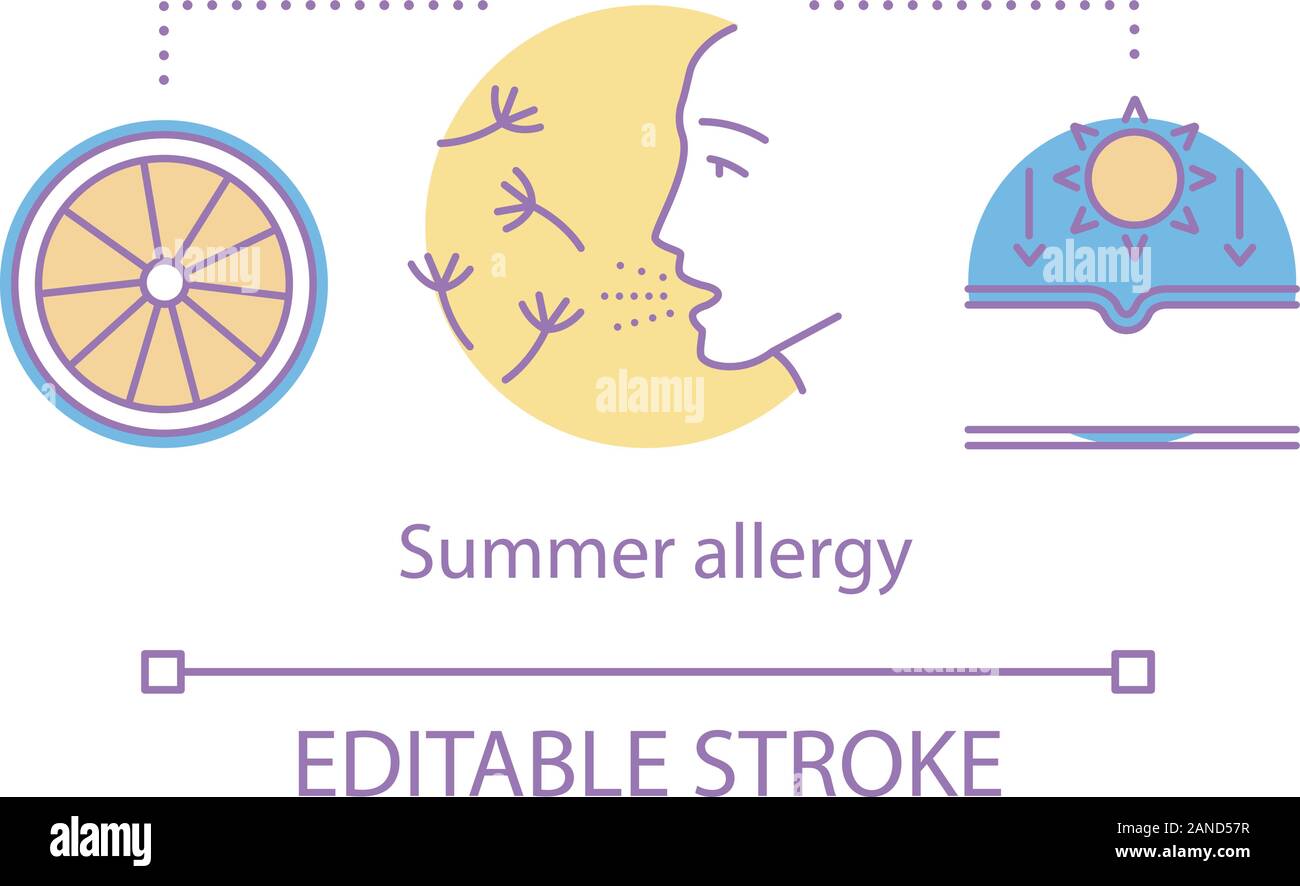 Summer allergy concept icon. Seasonal allergic disease idea thin line