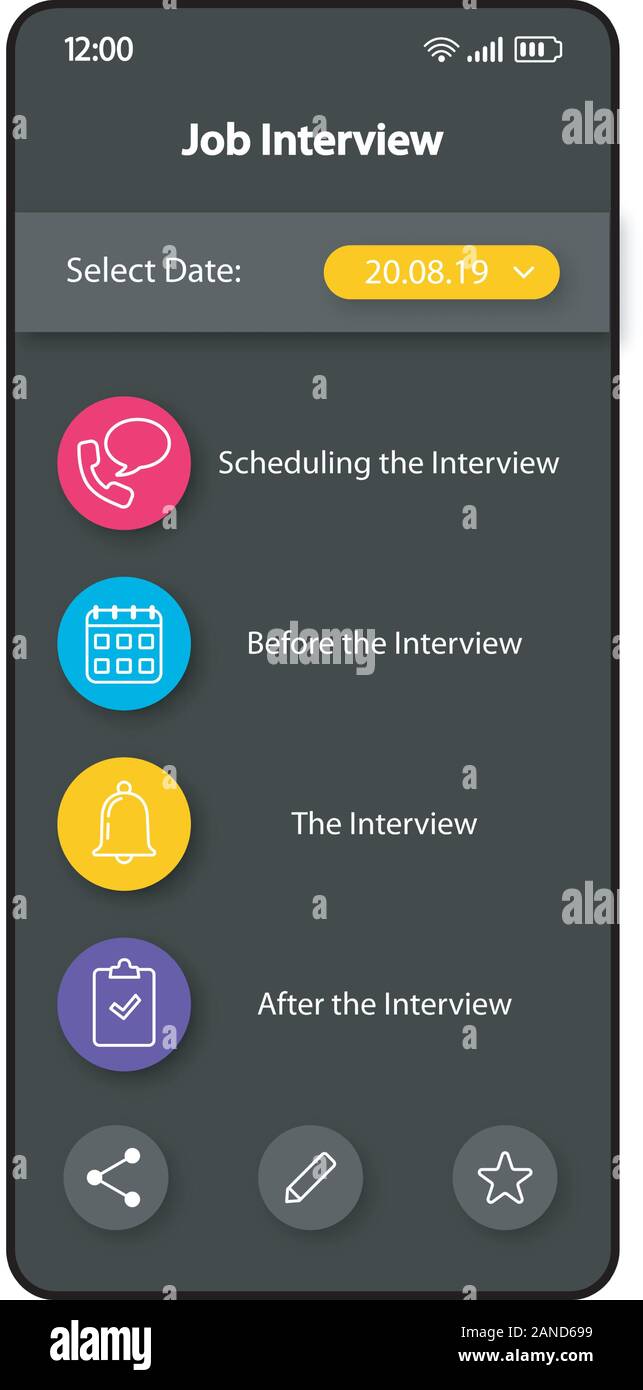 Job interview planning smartphone interface vector template. Mobile app