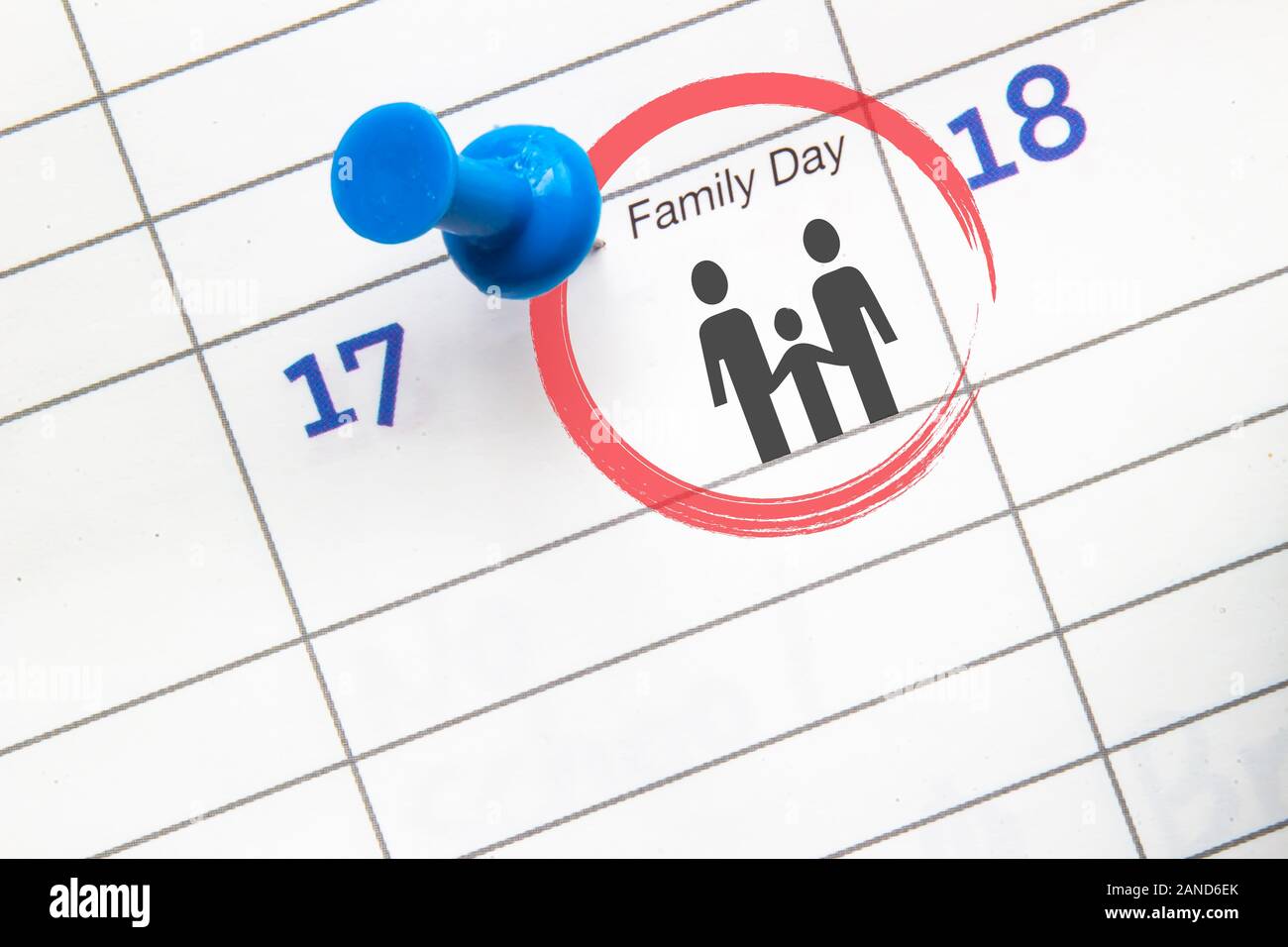 Close up to a calendar on Family Day Stock Photo
