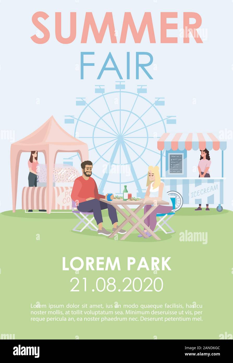 Summer fair brochure template. Outdoor cafe, market stalls flyer Inside Summer Fair Flyer Template