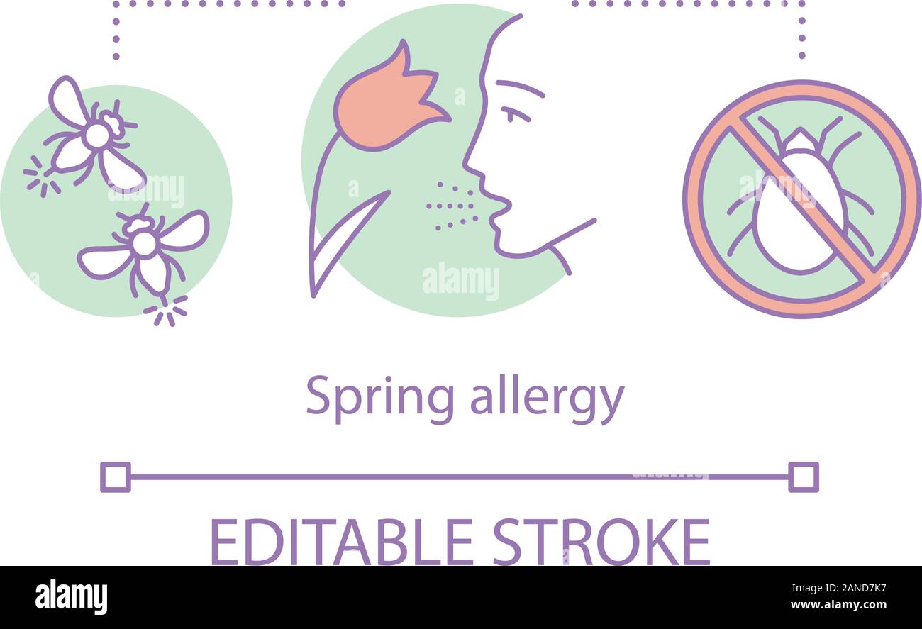 Spring allergy concept icon. Seasonal allergic disease idea thin line illustration. Allergic