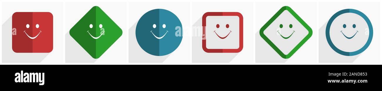 Smile icon set, flat design vector illustration in 6 options for ...