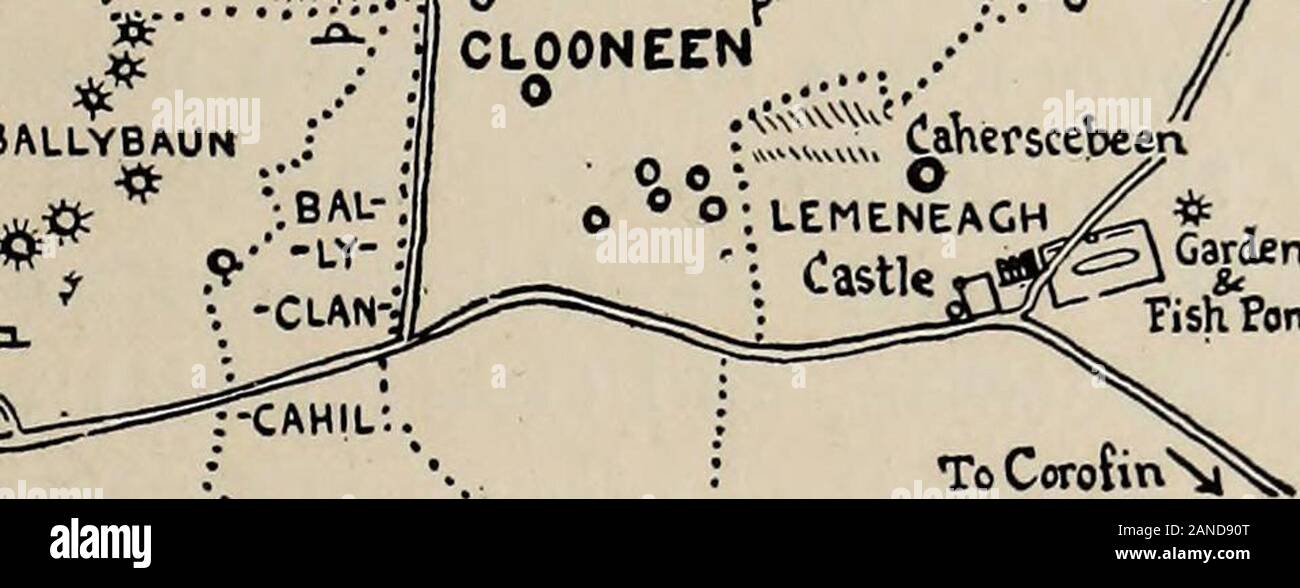 Journal of the Royal Society of Antiquaries of Ireland . .?- CLOONEEN O 0  O;LEMENEACHs£* , ? Castle r^^^SfV,fish Poni To CorofinV-. Map of the  Ballyganner Group op Antiquities fort (bitheamnach), and