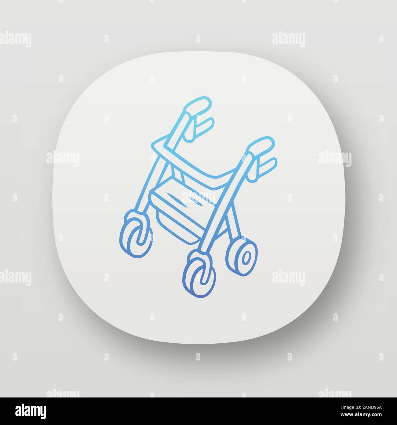 Rollator walker app icon. Mobility aid device for disabled people. Pensioner, elderly four wheel walker equipment. UI/UX user interface. Web or mobile Stock Vector