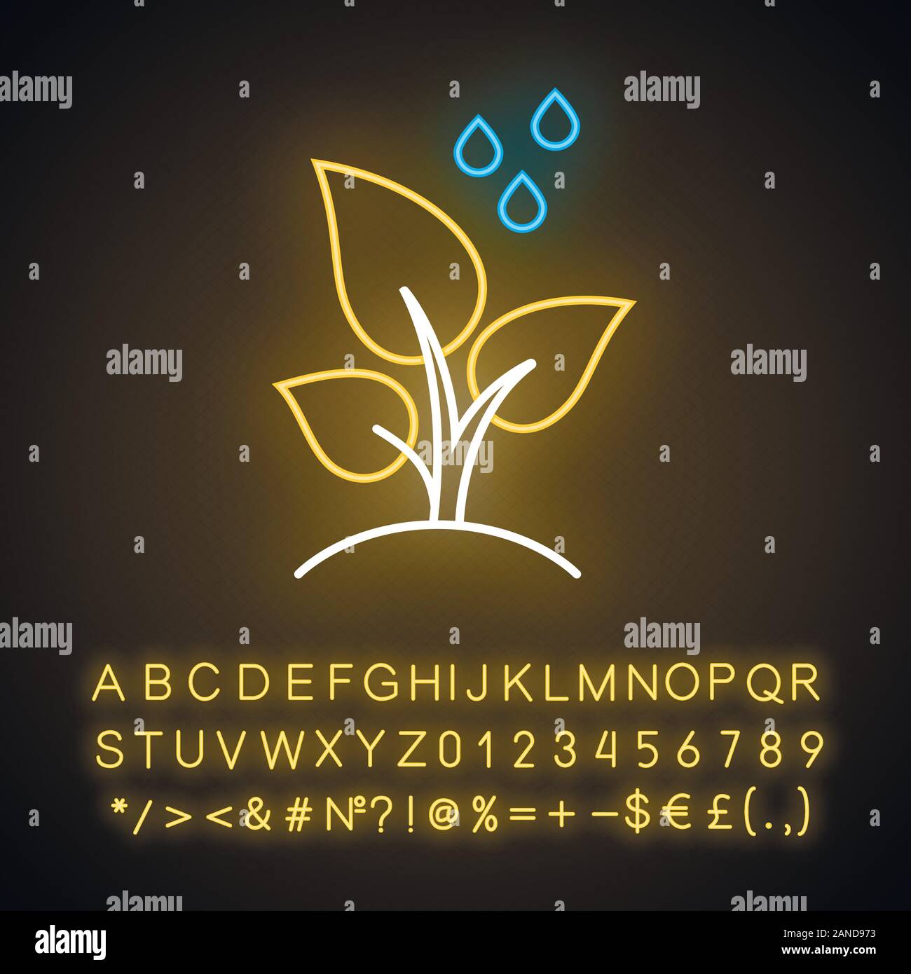Trees planting neon light icon. Reforestation volunteer project. Small ...
