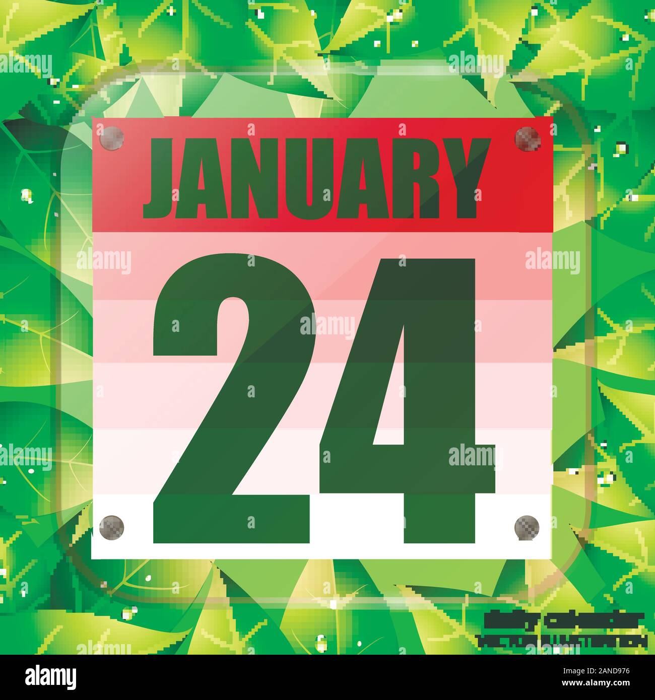 January 24 icon. For planning important day with green leaves. Banner