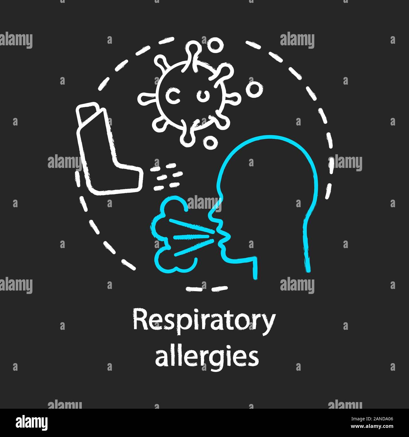 Respiratory allergies chalk concept icon. Airborne allergic diseases