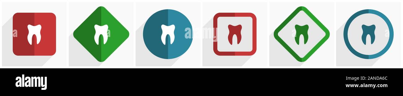 Tooth icon set, flat design vector illustration in 6 options for ...