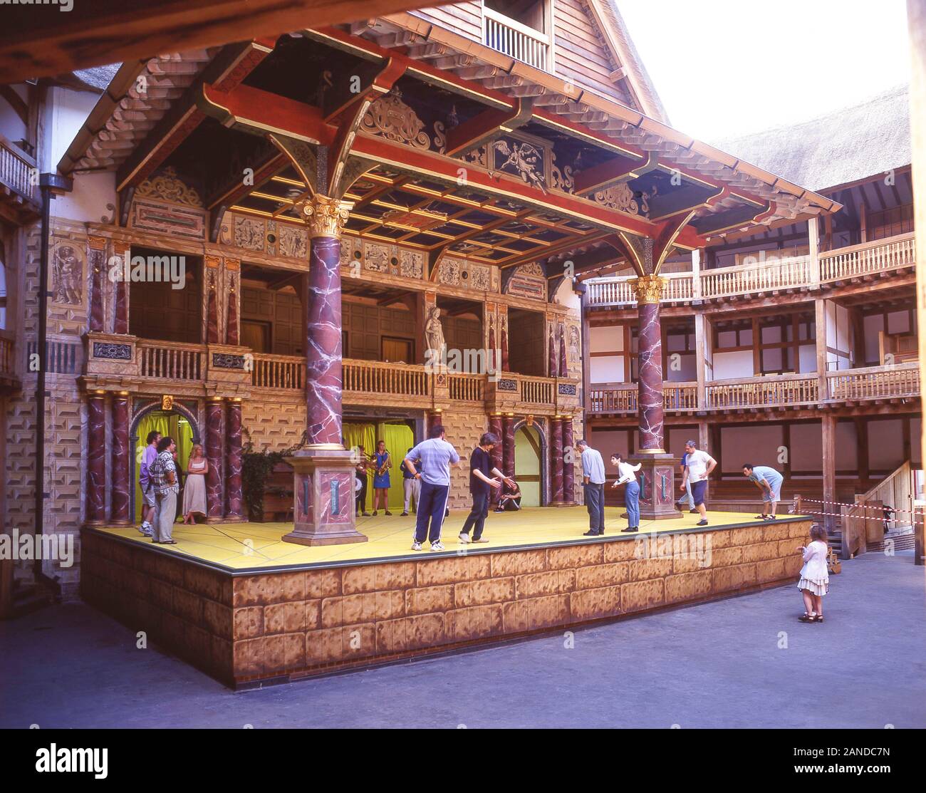 Stage at William Shakespeare's Globe Theatre, Park Street, London Borough of Southwark, Greater London, England, United Kingdom Stock Photo