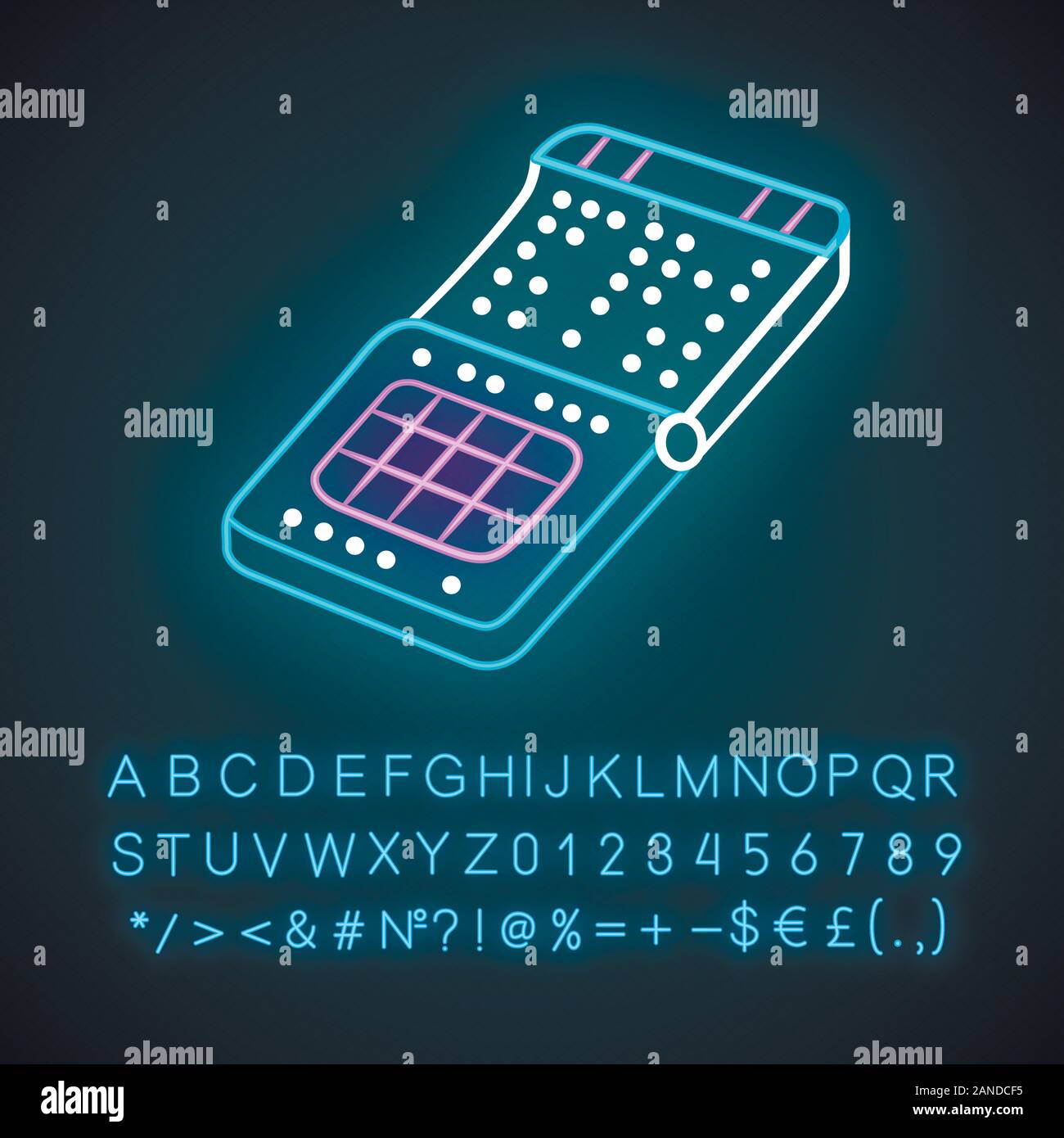 Braille print smartphone neon light icon. Phone with braille, tactile