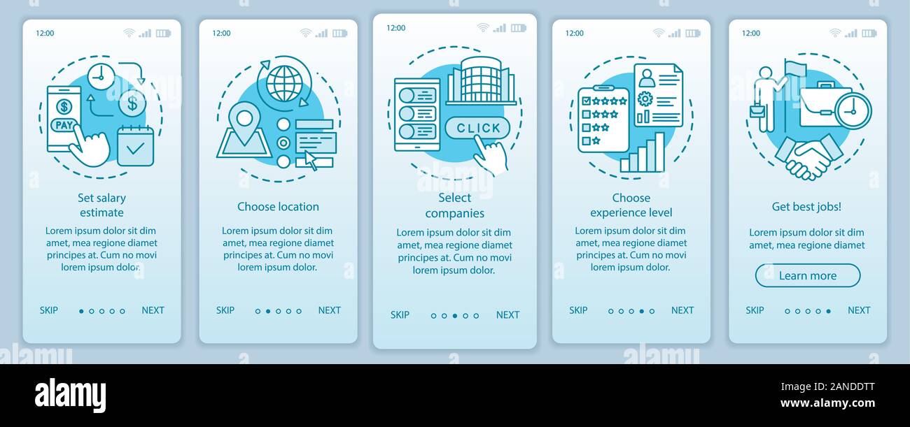 Searching part time jobs turquoise onboarding mobile app page screen ...