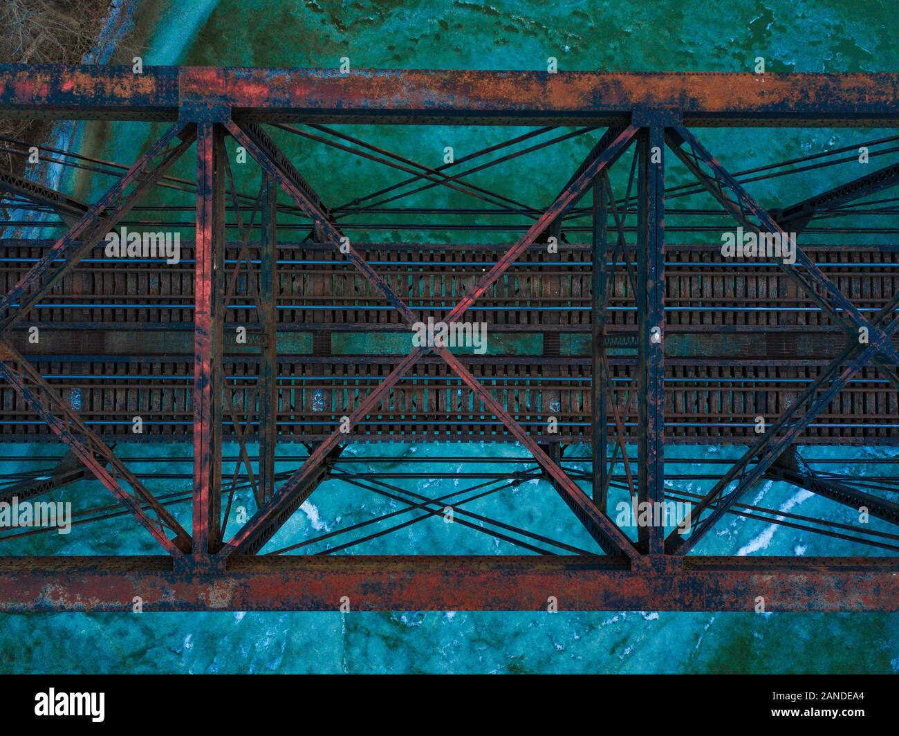 Bridge over frozen water Stock Photo