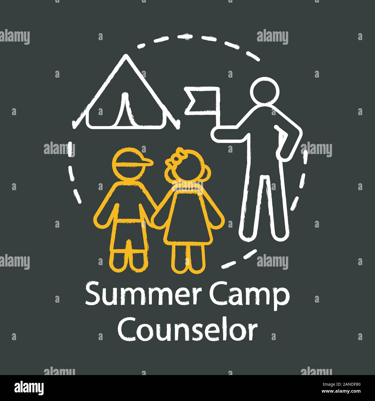 Summer camp counselor chalk icon. Seasonal job. Childcare worker