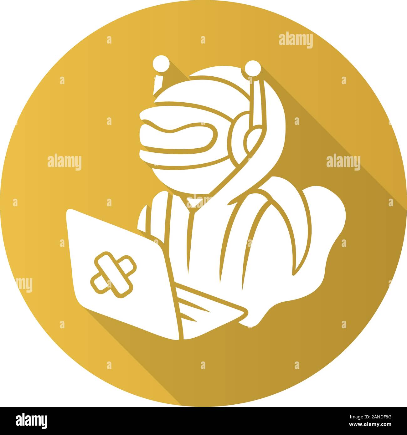 Hacker bot flat design long shadow glyph icon. Virus robot. Cyber pirate attack, crime, cybercrime. Computer virus. Malicious software, AI. Hacking co Stock Vector