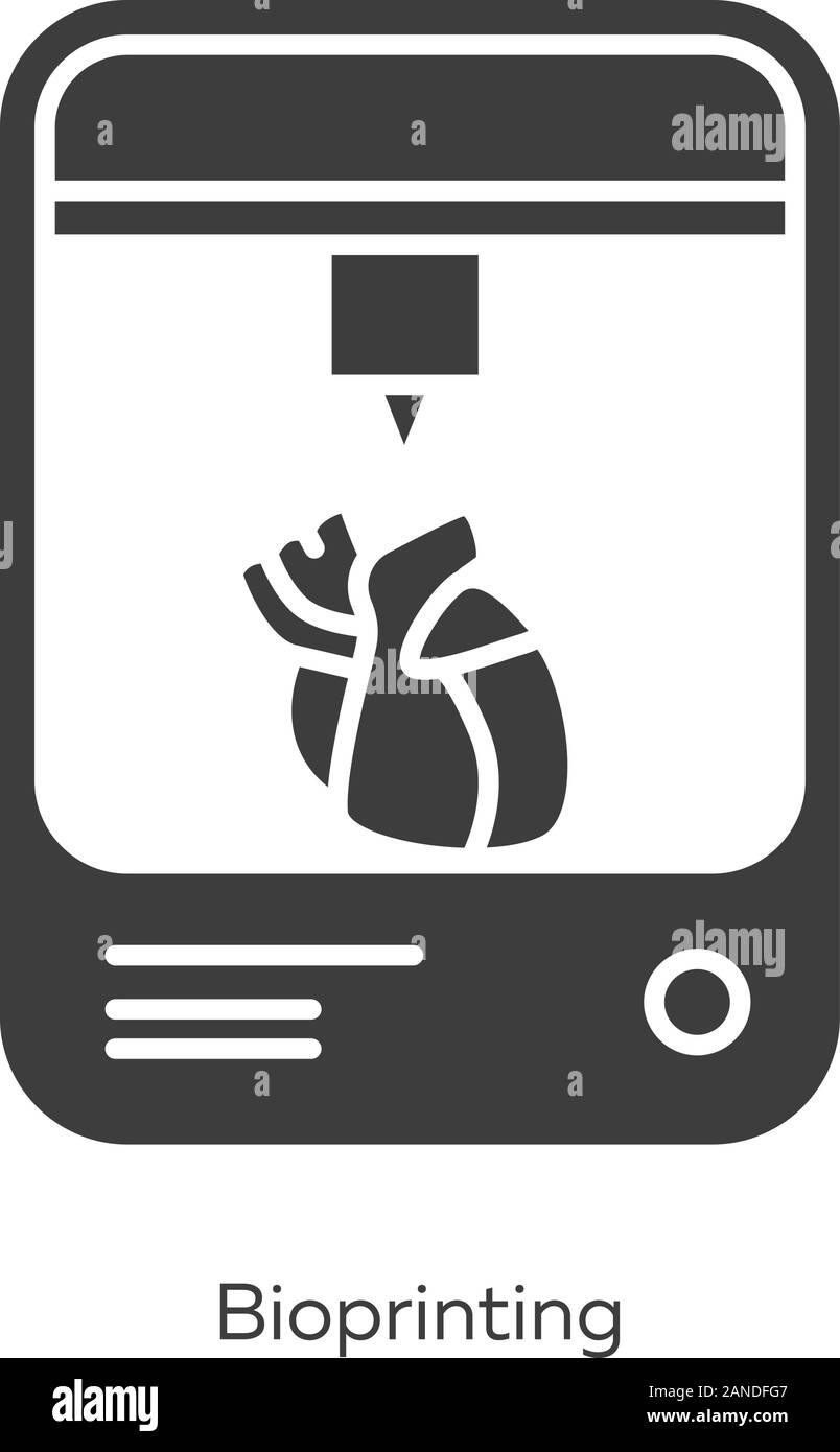 Bioprinting glyph icons set. Artificial heart 3d printing. Living organs producing. Medical technologies. Bioengineering. Silhouette symbols. Vector i Stock Vector