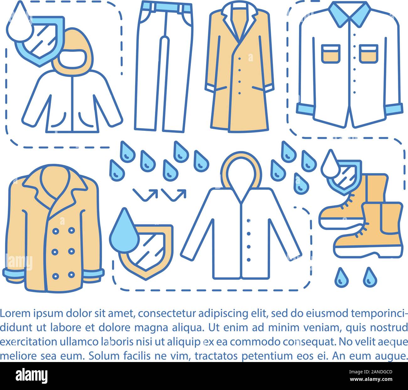 Waterproof clothing article page vector template. Brochure, magazine ...