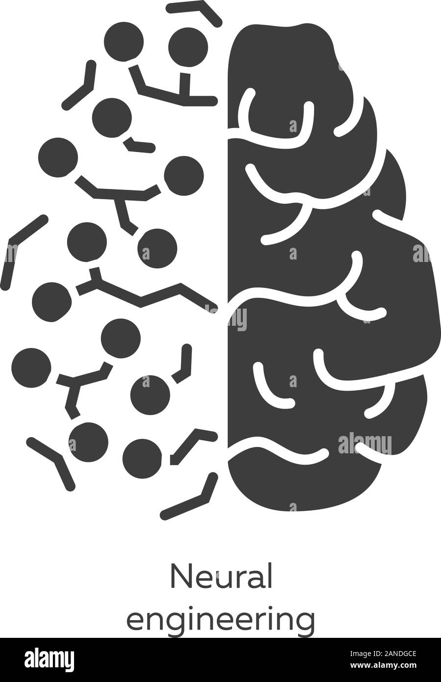 Neural engineering glyph icons set. Neuroengineering. Biomedical engineering. Neural tissue and artificial constructs. Bioinformatics. Biotechnology. Stock Vector