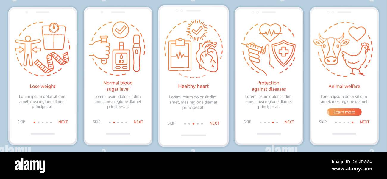 Vegan advantages onboarding mobile app page screen vector template ...