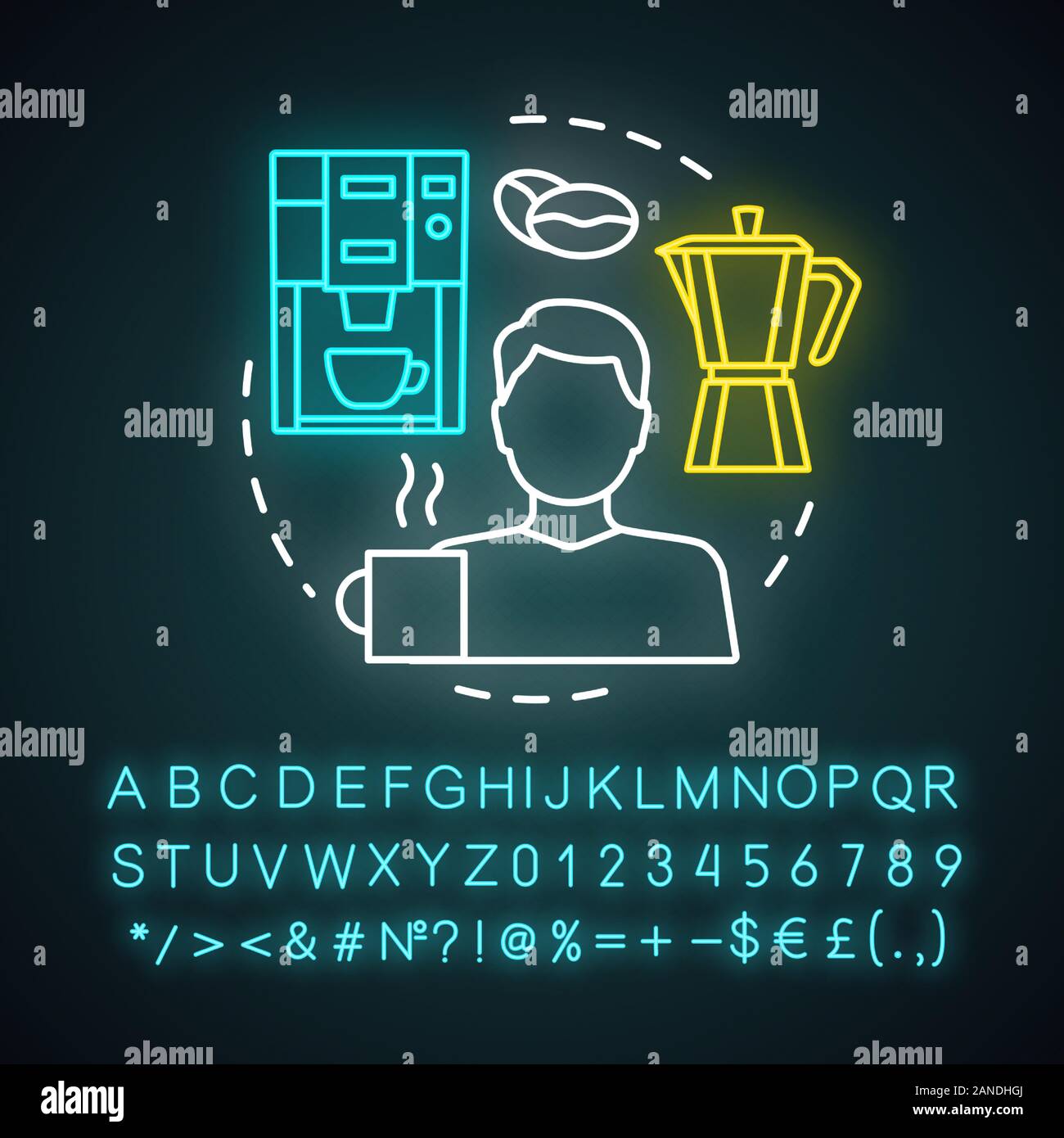 Barista neon light icon. Coffeehouse bartender. Coffee maker. Barista