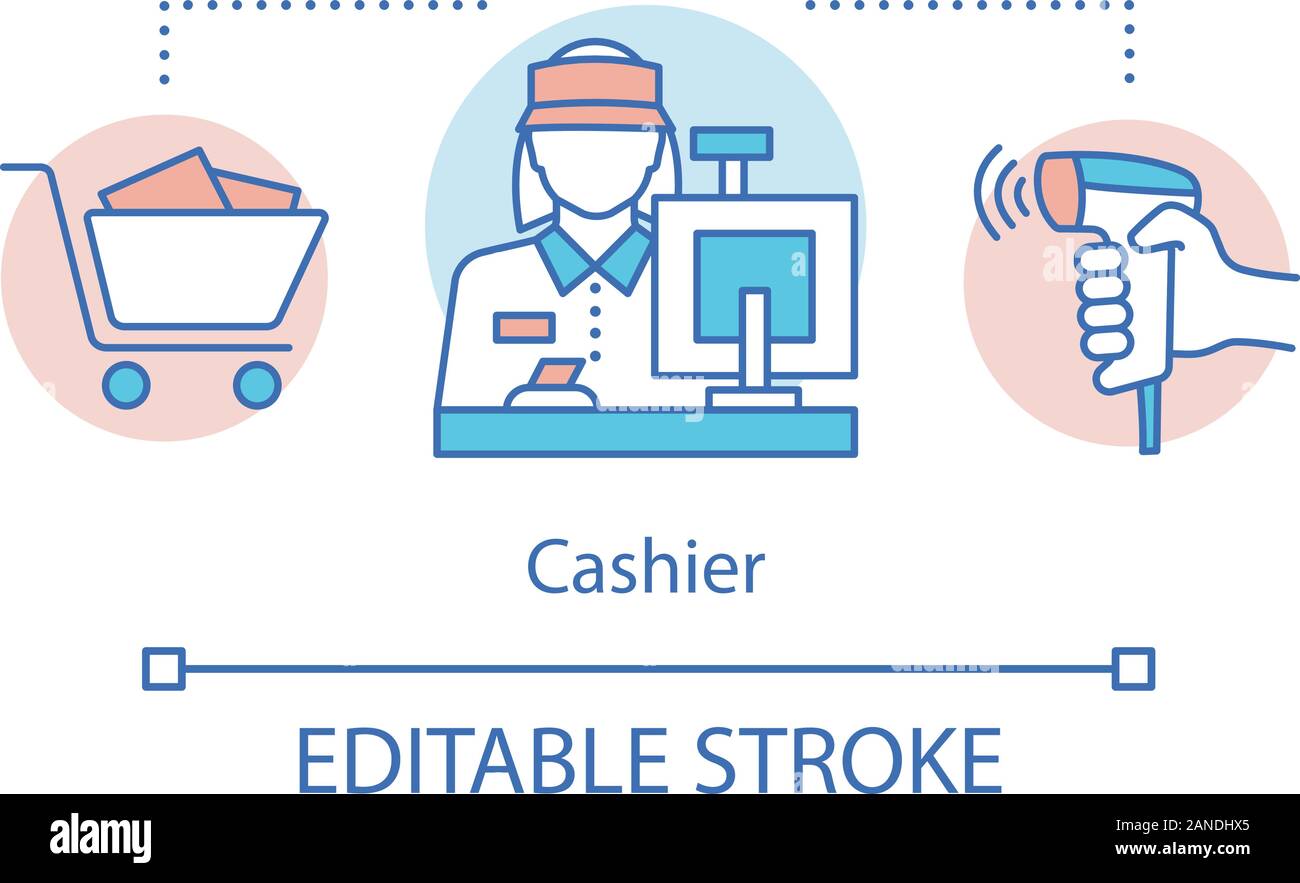 Cashier concept icon. Retail store staff idea thin line illustration