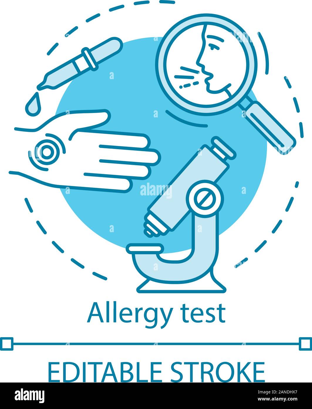 Allergy test concept icon. Allergic reaction diagnosis idea thin line