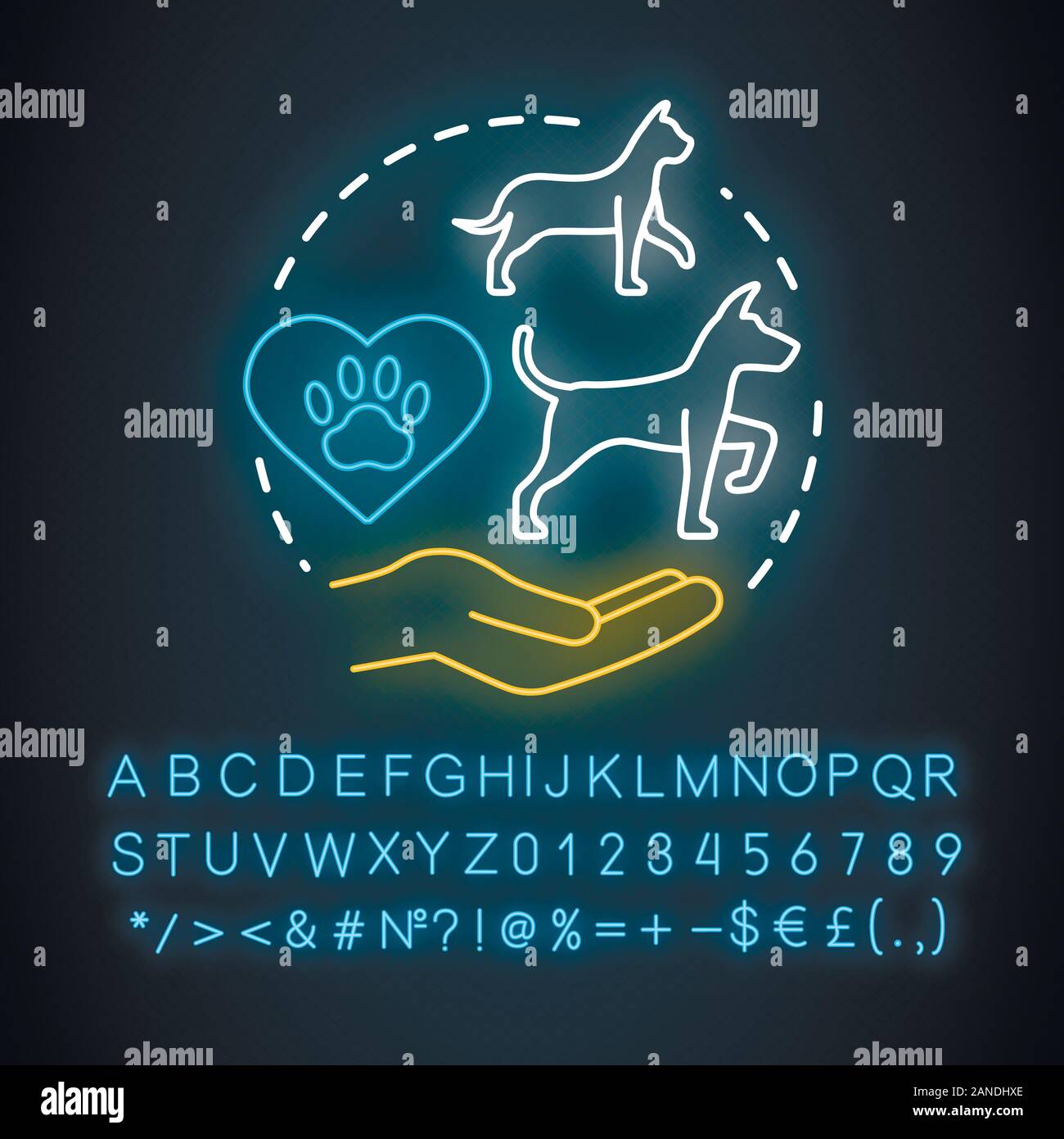 Pet care neon light concept icon. Domestic animals clinic idea. Glowing  sign with alphabet, numbers and symbols. Dogs, cats shelter. Veterinary  treatm Stock Vector Image & Art - Alamy