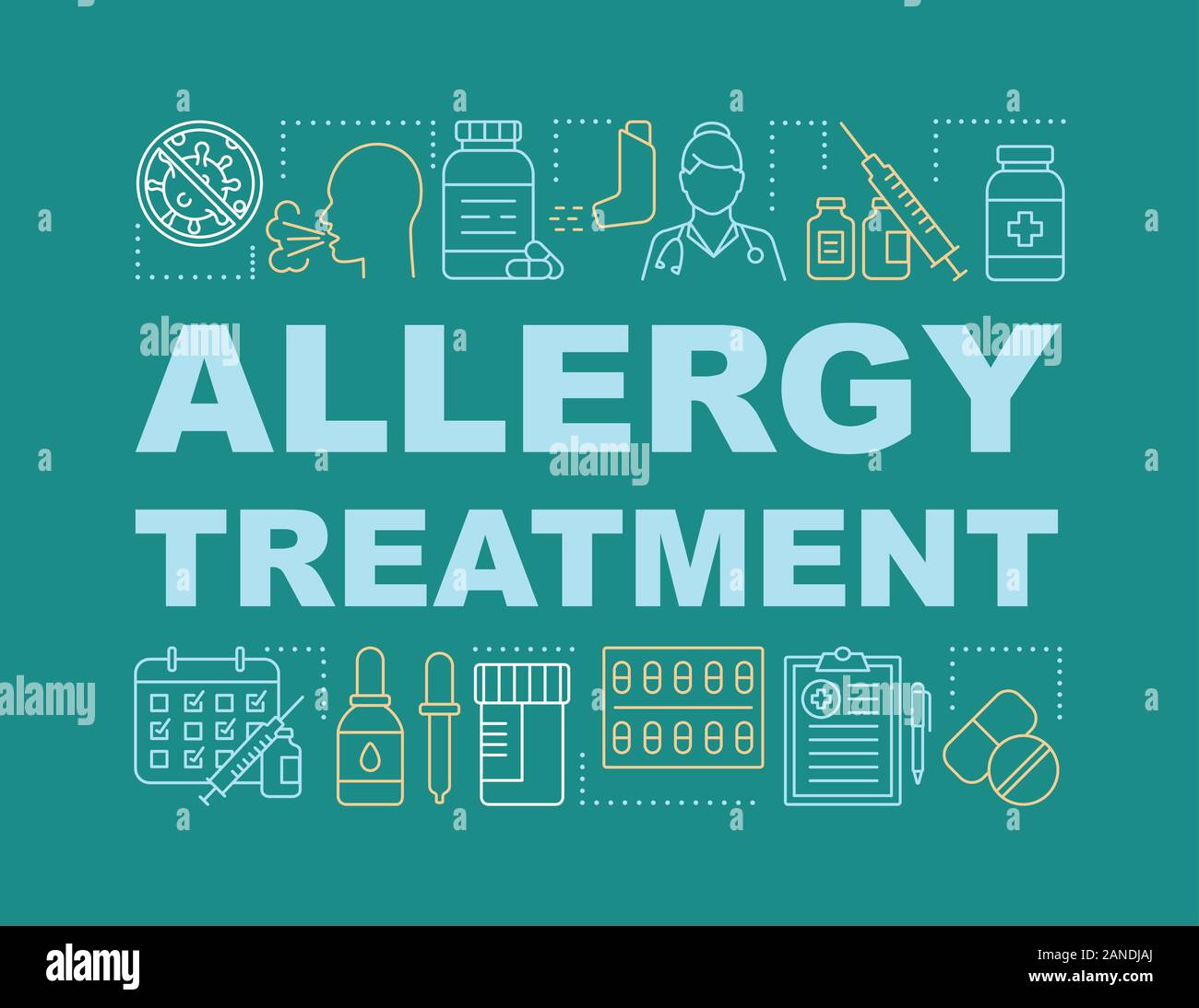 Allergy treatment word concepts banner. Allergic disease 