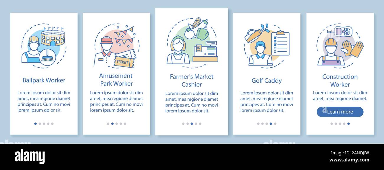 Summer part-time jobs onboarding mobile app page screen with linear ...