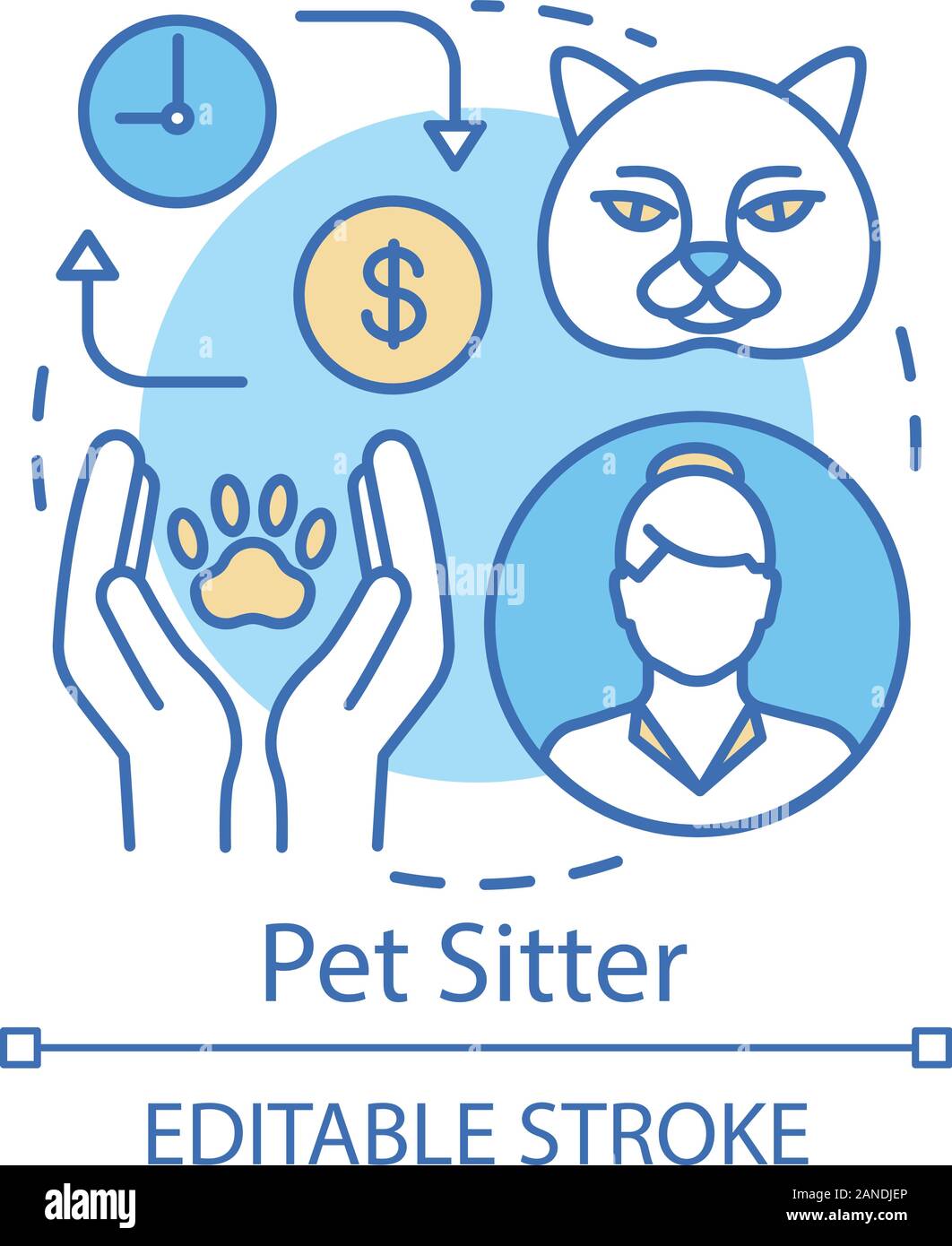Pet sitter concept icon. Domestic animal care idea thin line illustration.  Part time job. Temporary employment. Pet nanny, concierge, sitting service  Stock Vector Image & Art - Alamy