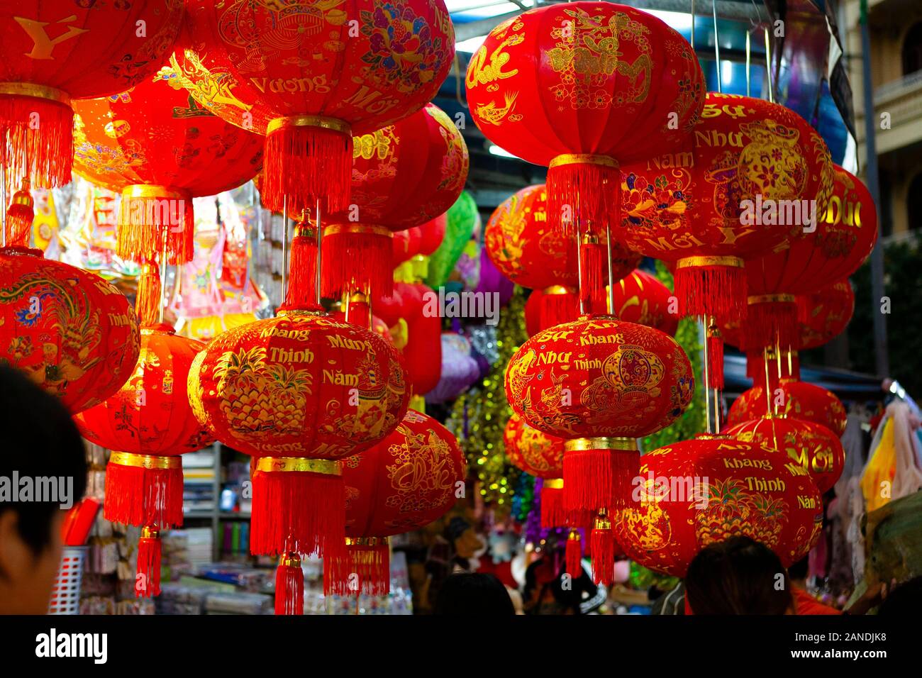Hanoi Vietnam Jan 15 Shop Sell Decorations For Vietnamese Lunar New Year On Hang Ma Street Stock Photo Alamy