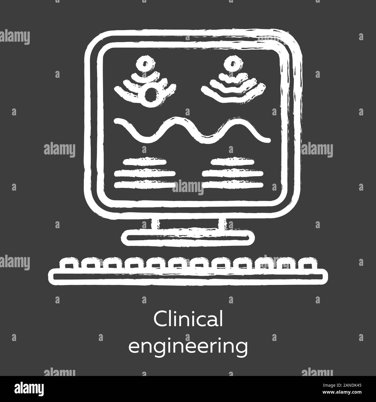 Clinical engineering chalk icon. Healthcare technology management. Biomedical ultrasound equipment usage. Modern medical computer examination. Bioengi Stock Vector