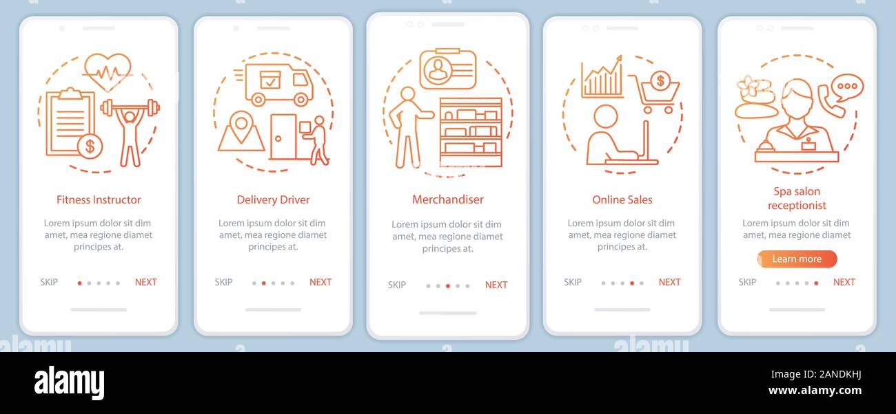 Part time job orange onboarding mobile app page screen with linear ...