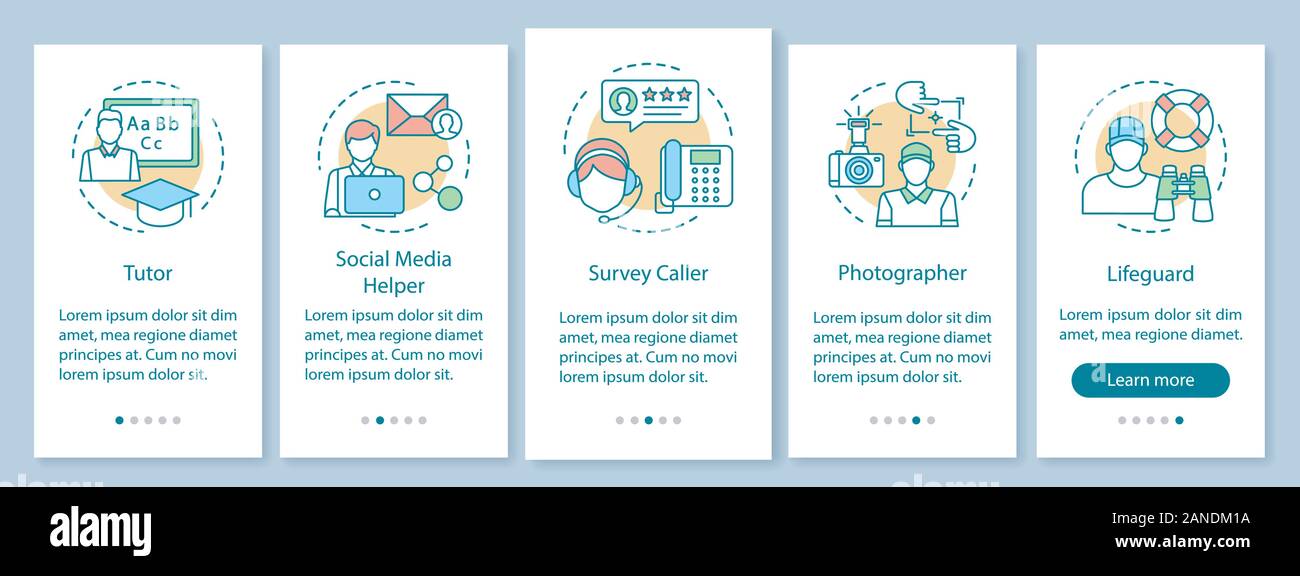 Part-time jobs onboarding mobile app page screen with linear concepts ...