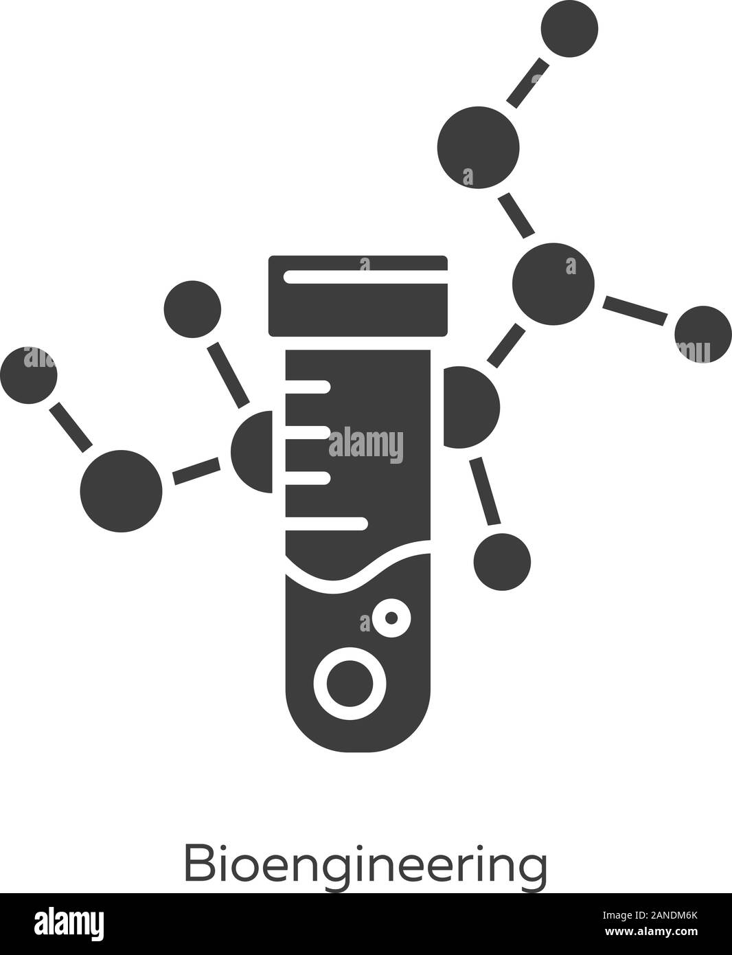 Bioengineering glyph icons set. Biological engineering. Test tube and molecule. Biochemistry, biotechnology. Laboratory equipment. Silhouette symbols. Stock Vector