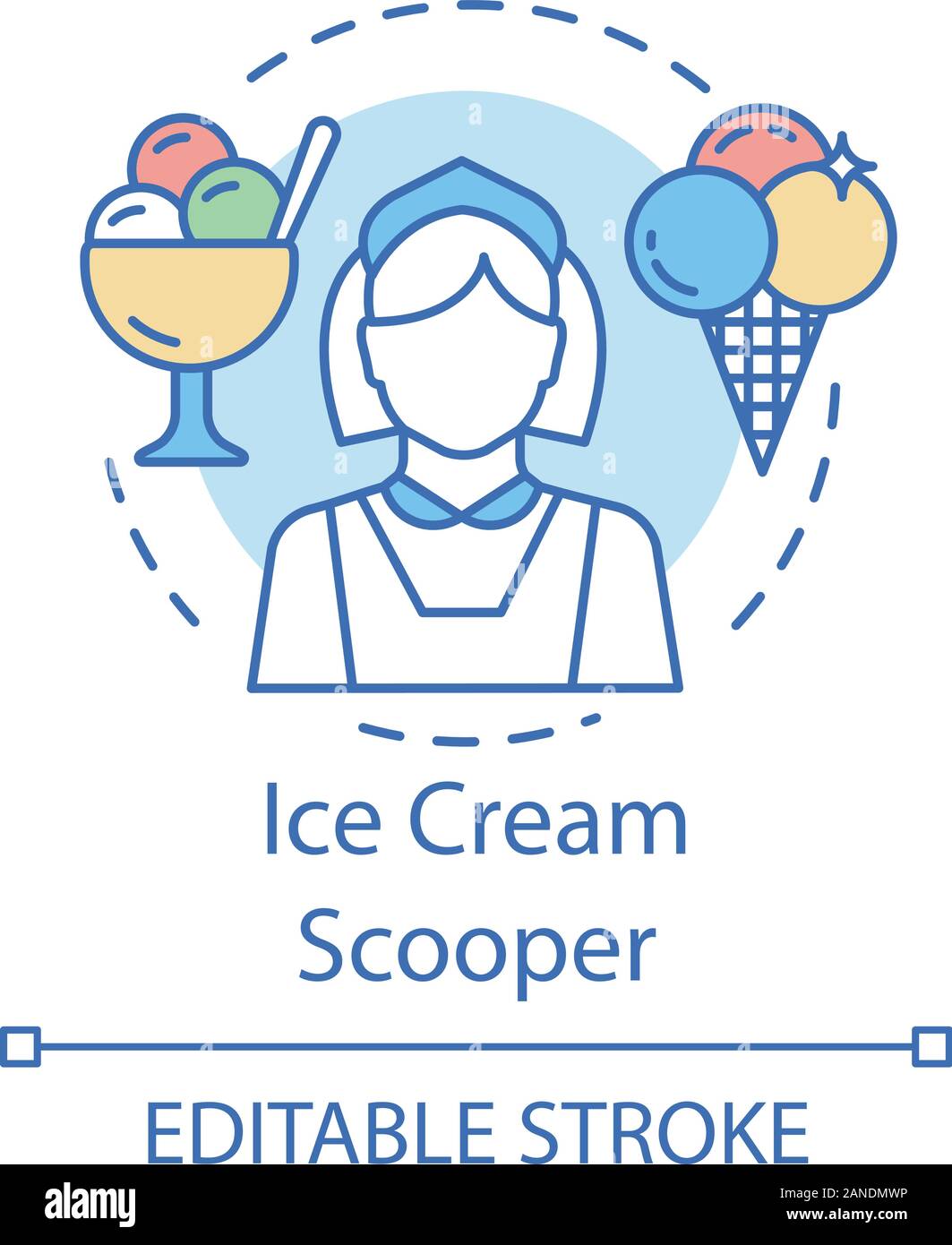 Ice cream scooper concept icon. Food and beverage service job idea thin