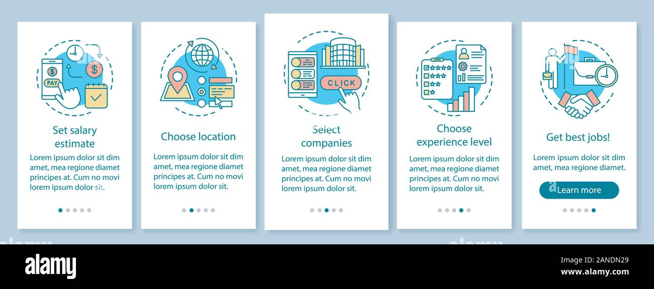 Searching part time jobs onboarding mobile app page screen with linear ...