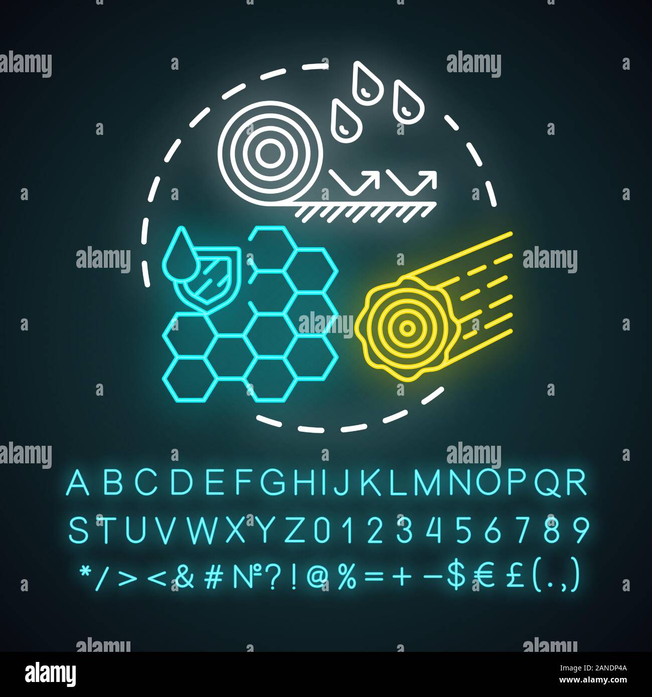 Waterproof materials neon light concept icon. Water resistant ...