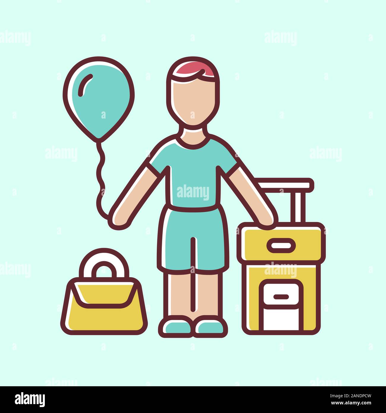 Immigrant child blue color icon. Kid travel abroad. Tourist trip. Holiday,  tourism. Traveler, passenger with air balloon, carry on handbag and suitcas  Stock Vector Image & Art - Alamy