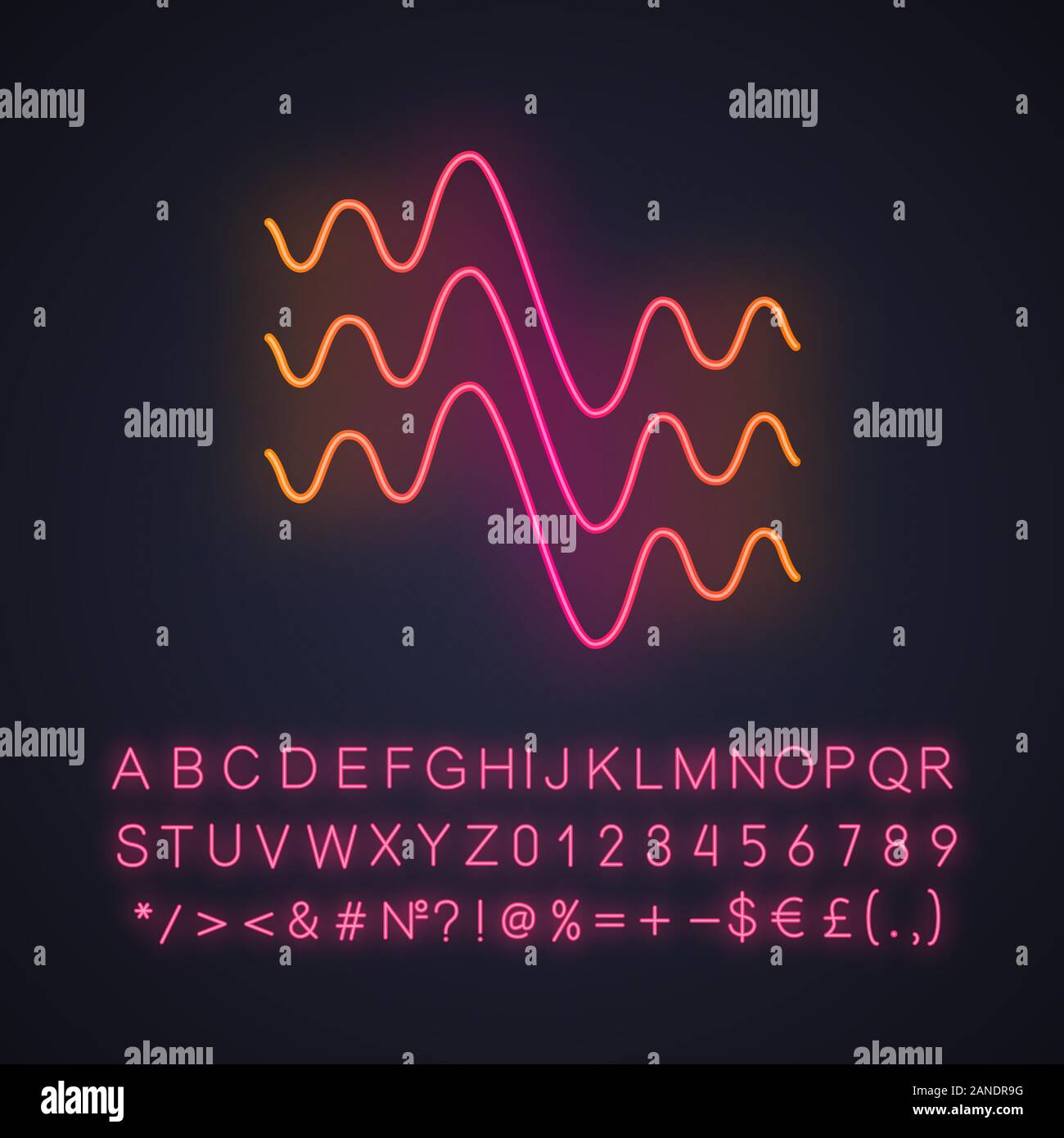 Flowing wavy lines neon light icon. Fluid parallel soundwaves. Sound ...