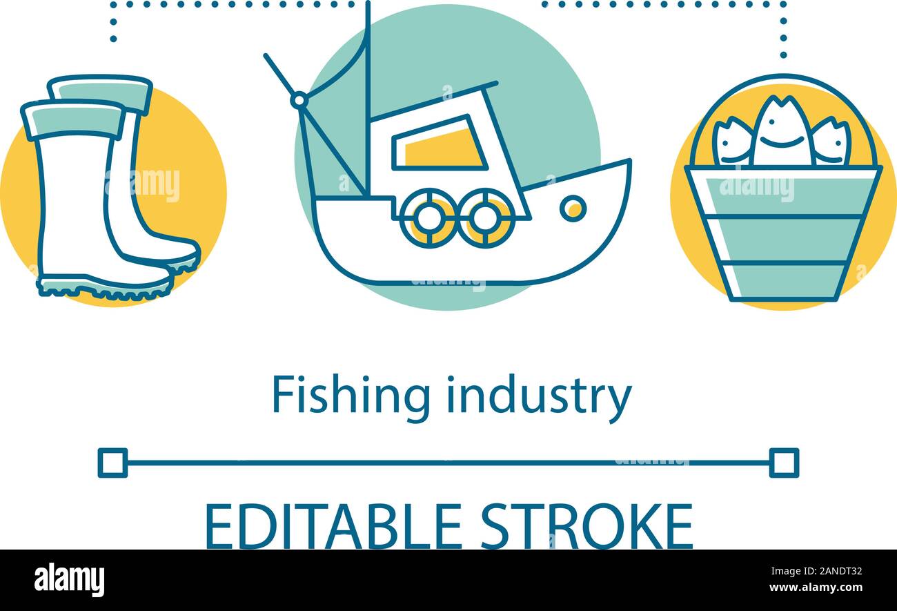 Fishing industry concept icon. Fishery sector. Catching fish for food