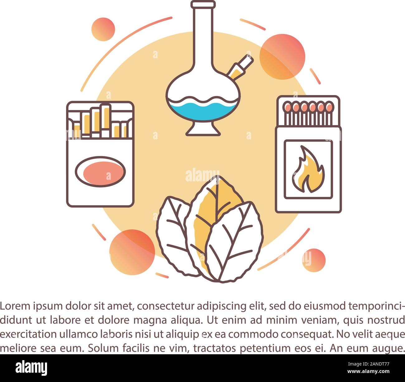 Tobacco industry article page vector template. Smoking products. Brochure, magazine, booklet design element with linear icons and text boxes. Print de Stock Vector