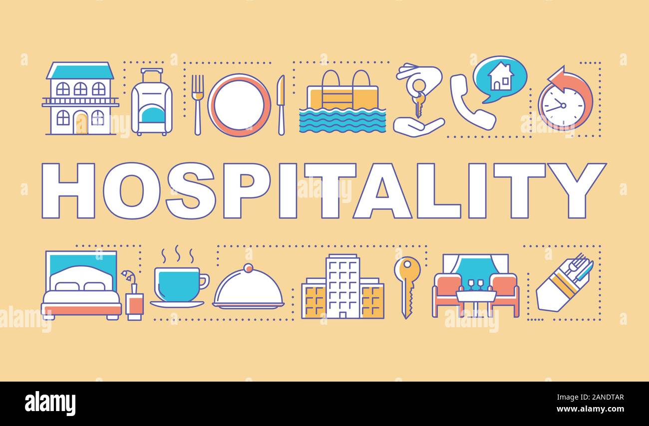 Hospitality word concepts banner. Lodging industry. Restaurant and